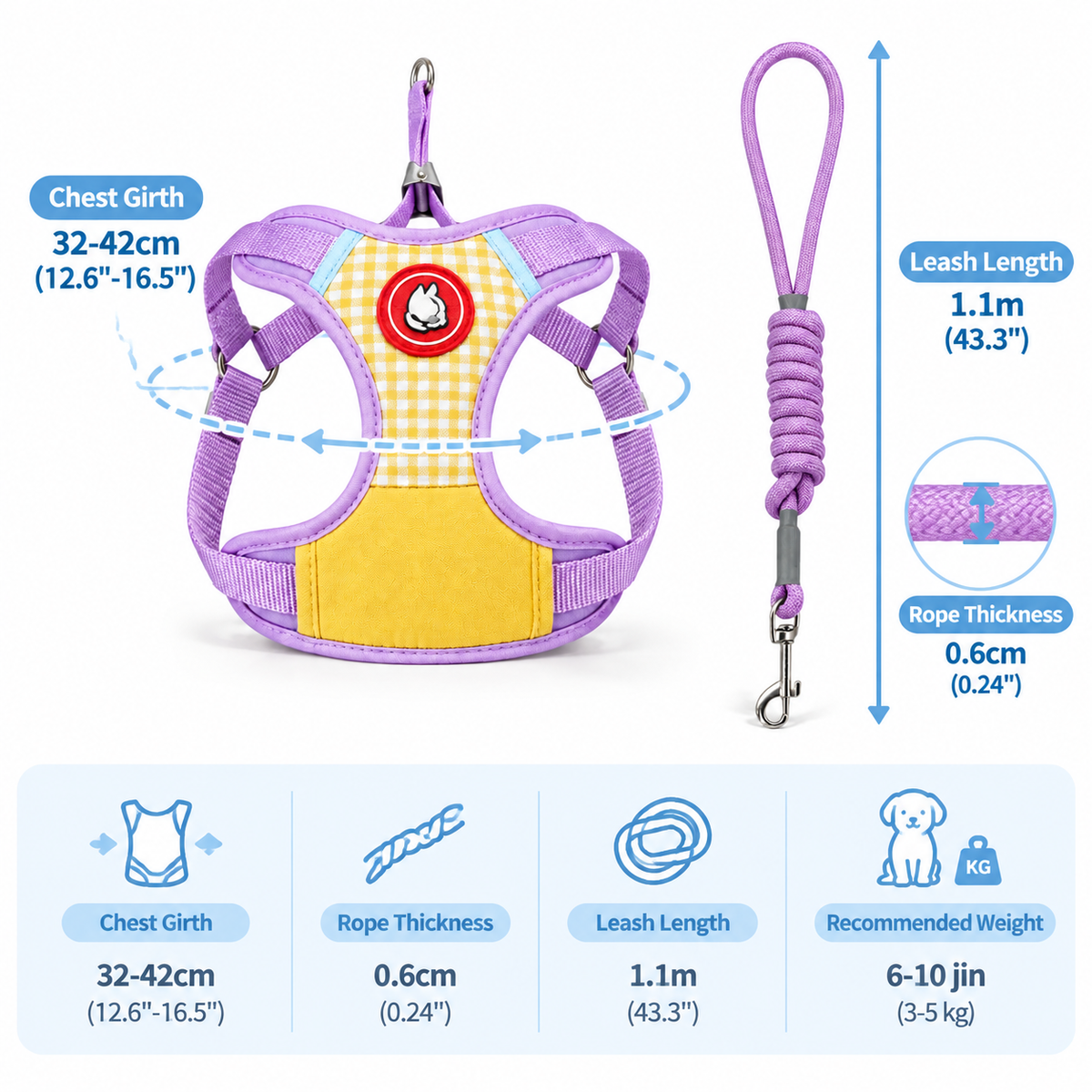 Dog Harness and Leash Set, Adjustable Walking Harness for Small Puppies