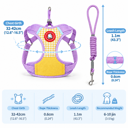 Dog Harness and Leash Set, Adjustable Walking Harness for Small Puppies